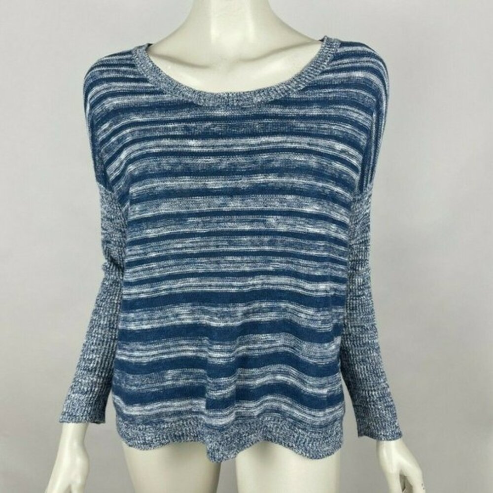 Eileen Fisher Organic Linen Cotton Pullover Sweater Long‎ Sleeve Striped Women S